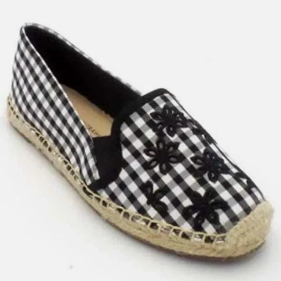 Isaac Mizrahi Live! Gingham Espadrilles Eyelet Embroidery Black Shoes AUTHENTIC - Picture 7 of 9